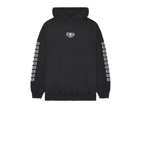 Balenciaga BB-Embroidered Oversized Hoodie in Black Large New Unisex Sweatshirt - Picture 3 of 16